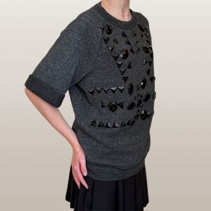 JO NO FUI Beaded Sweatshirt Top Short Sleeve🌸